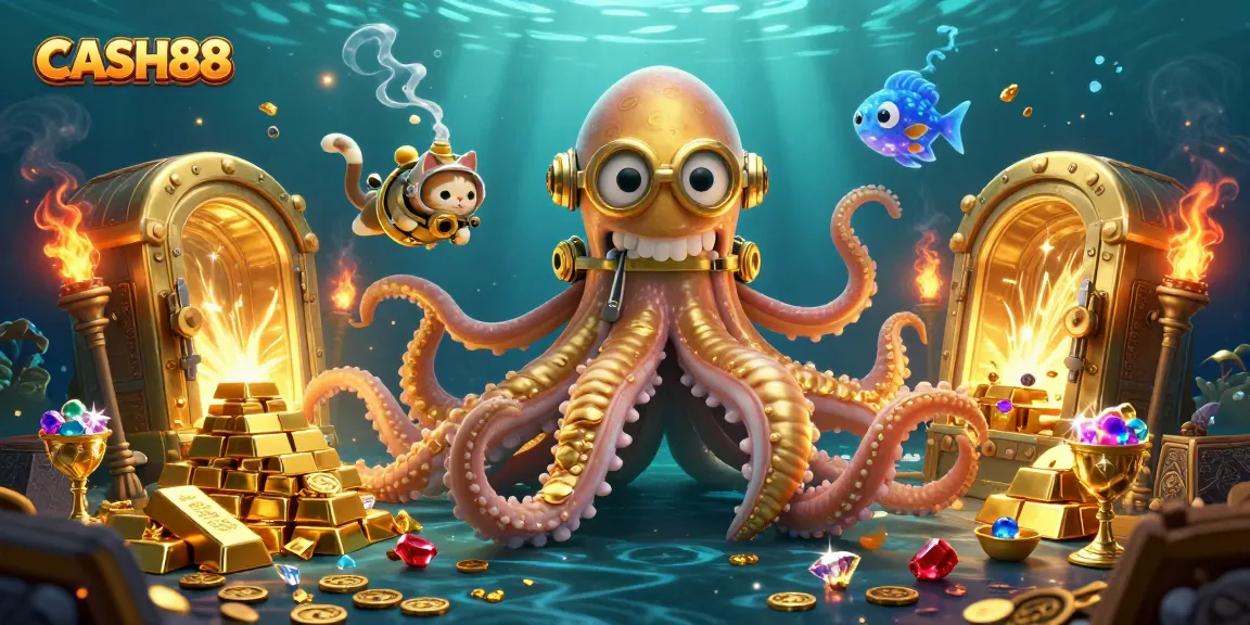 CASH88 offers an exciting underwater casino adventure with a colossal kraken, diving cat, and glowing fish.