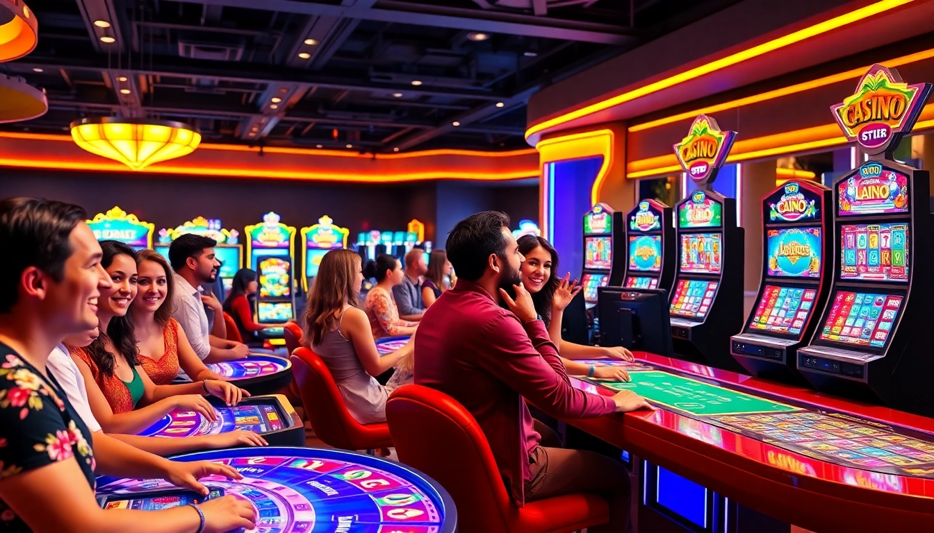 Spieler genießen aufregende casino online spiele in einer lebhaften Umgebung.