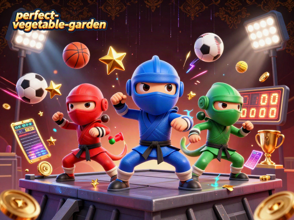 Engage with perfect-vegetable-garden as chameleons showcase synchronized martial arts amidst dynamic sports-themed elements.