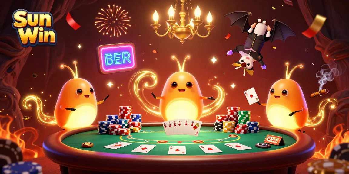 Experience the thrill of Sun Win with a lively casino scene featuring glowworms illuminating the game.