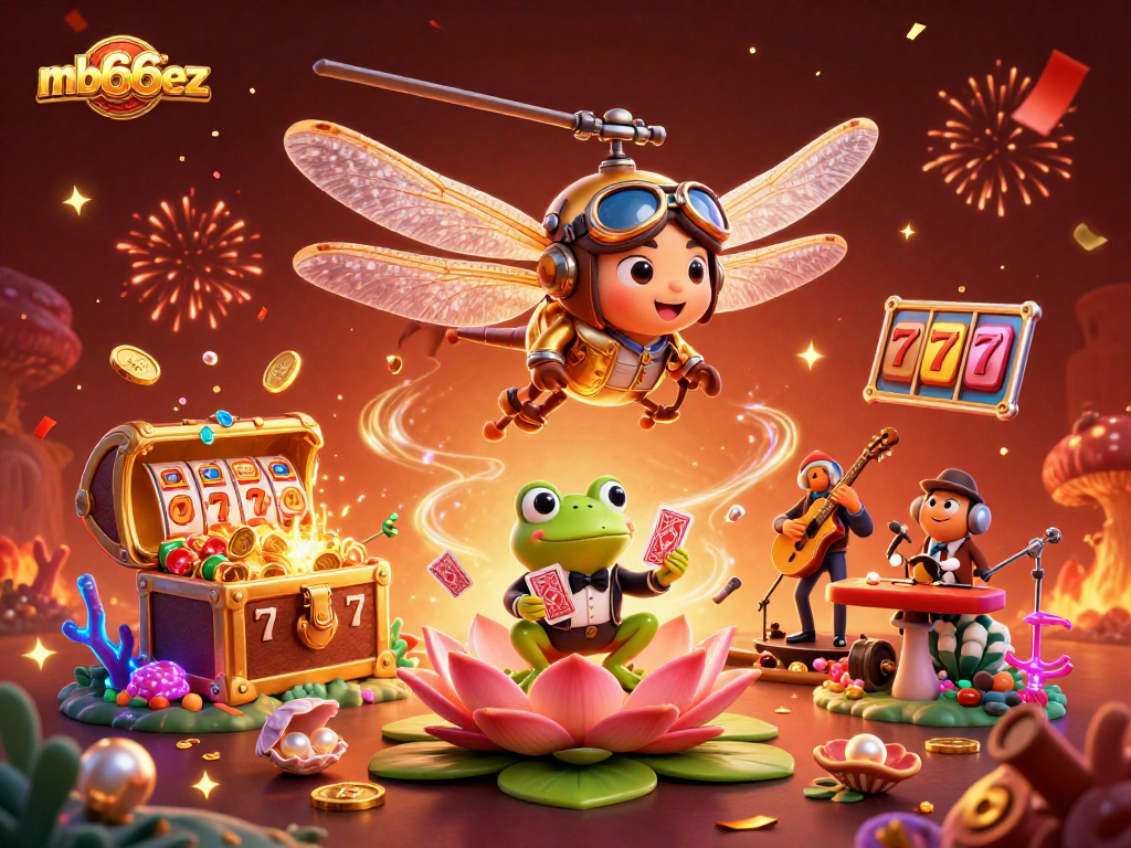Experience the excitement of mb66ez with dynamic casino action featuring a dragonfly pilot and frog croupier.