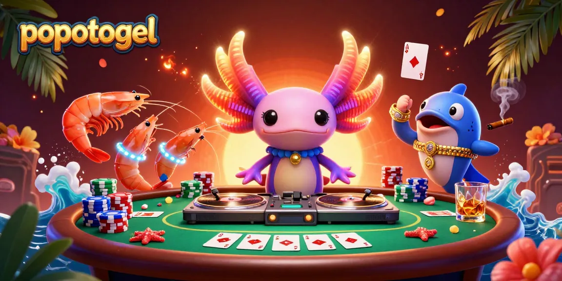 Experience the thrill of popotogel gaming with a vibrant casino scene featuring a DJ and lively characters.