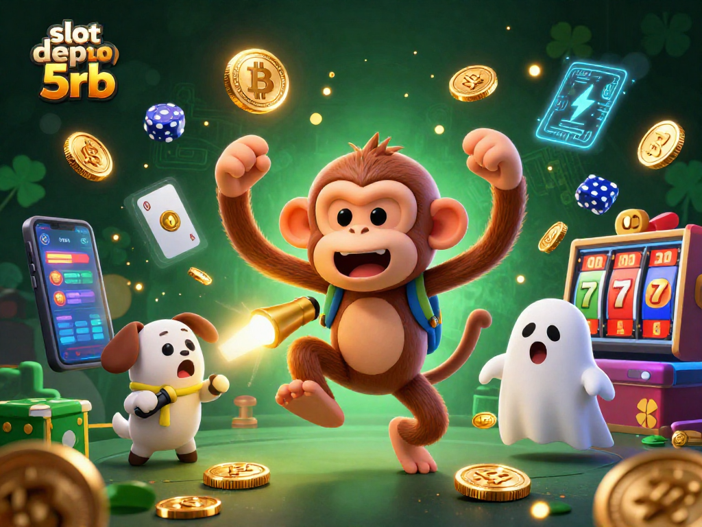 Experience thrilling action in a haunted casino with slot depo 5rb, featuring a playful poltergeist monkey and a curious ghost-hunter puppy.