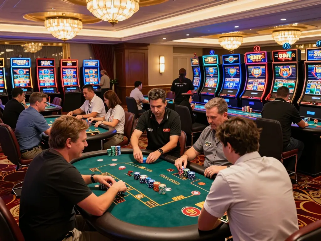 Players enjoying intense games at 789win casino with vibrant atmosphere and professional dealers.