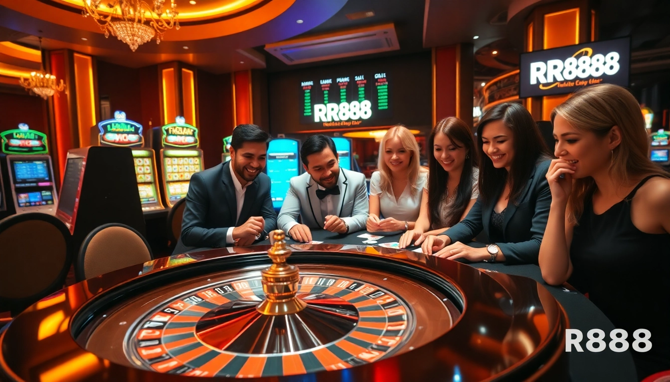 Experience the excitement of RR88 with vibrant casino elements like poker chips and cards on display.