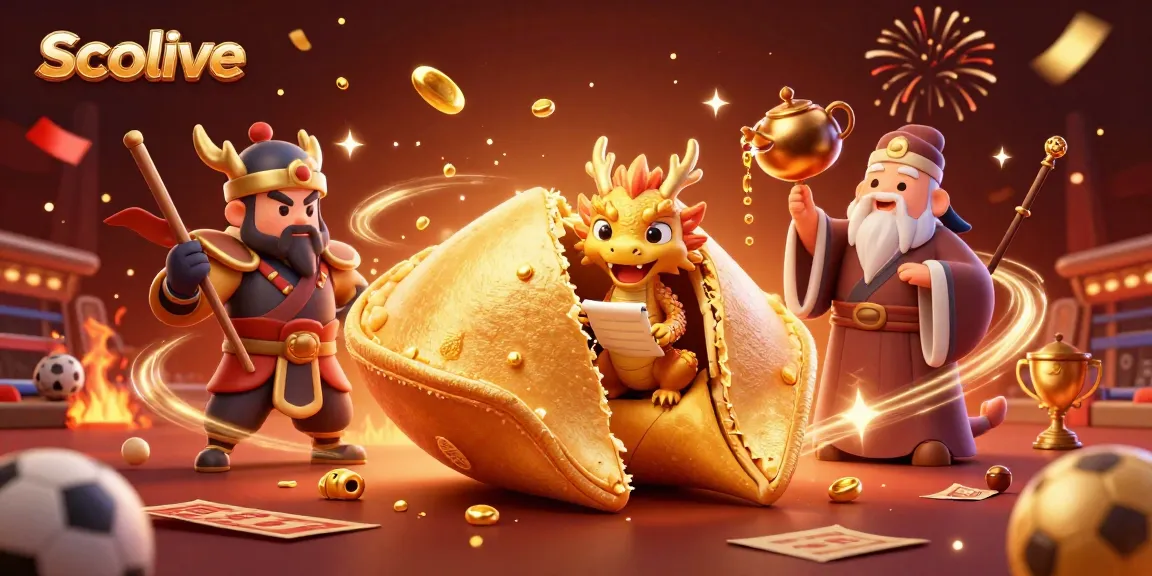 Socolive enhances sports betting excitement with dynamic dragons and golden fortune cookies amid stadium elements.