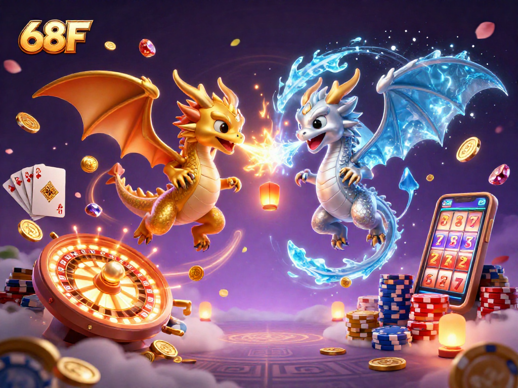 Aumente suas vitórias no cassino 68F com dragões em ação e elementos de jogos vibrantes.