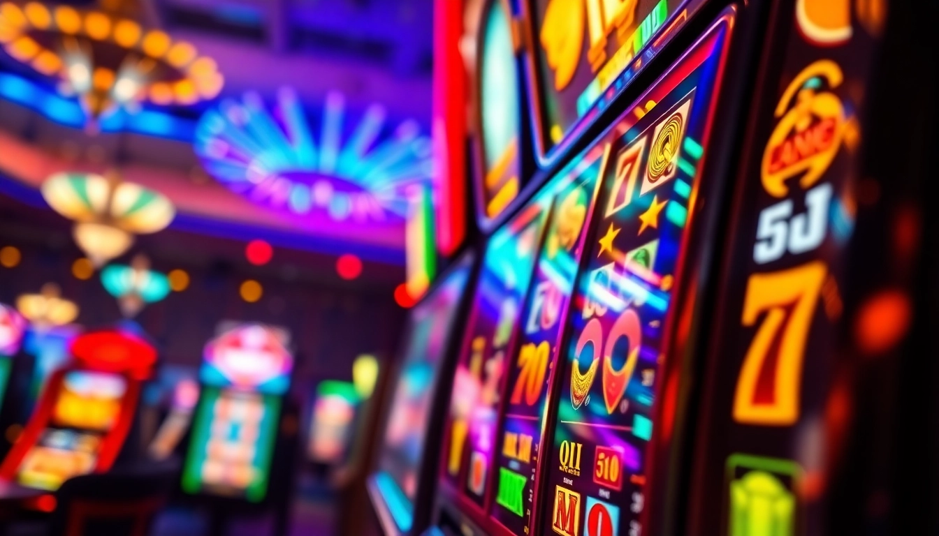 Slot gacor yang menonjol dengan simbol kemenangan dalam suasana kasino yang ramai.