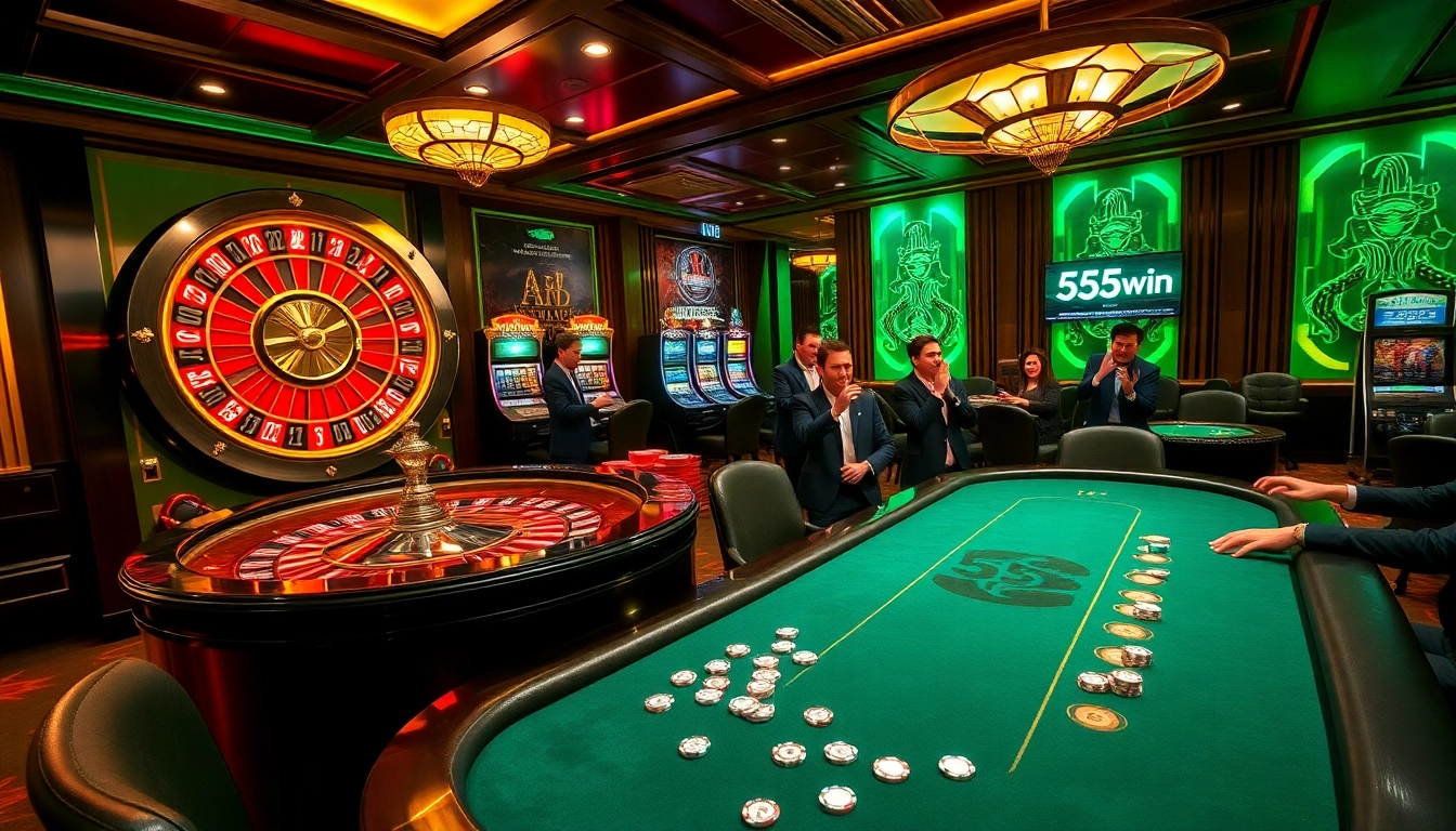 Experience the thrill of casino gaming with 555win's vibrant roulette and poker action.