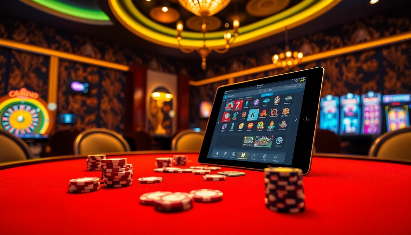 Experience thrilling games at ok8386 com with vibrant casino visuals of poker tables and roulette.