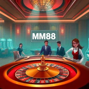 MM88 offers a vibrant casino experience with players engaging at roulette and poker tables.