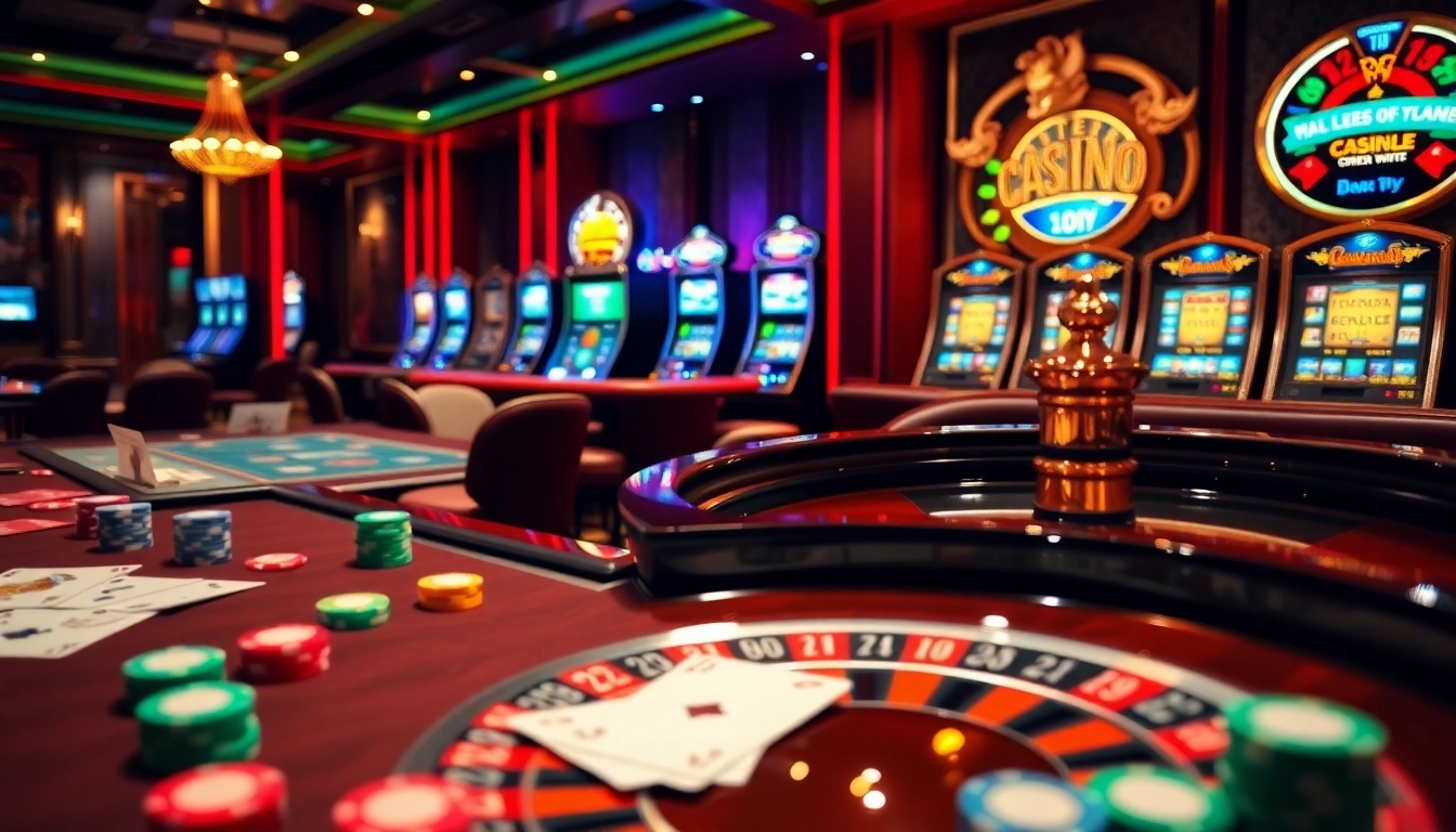 Experience the excitement of b52club. blog with a vibrant casino scene showcasing cards and roulette.