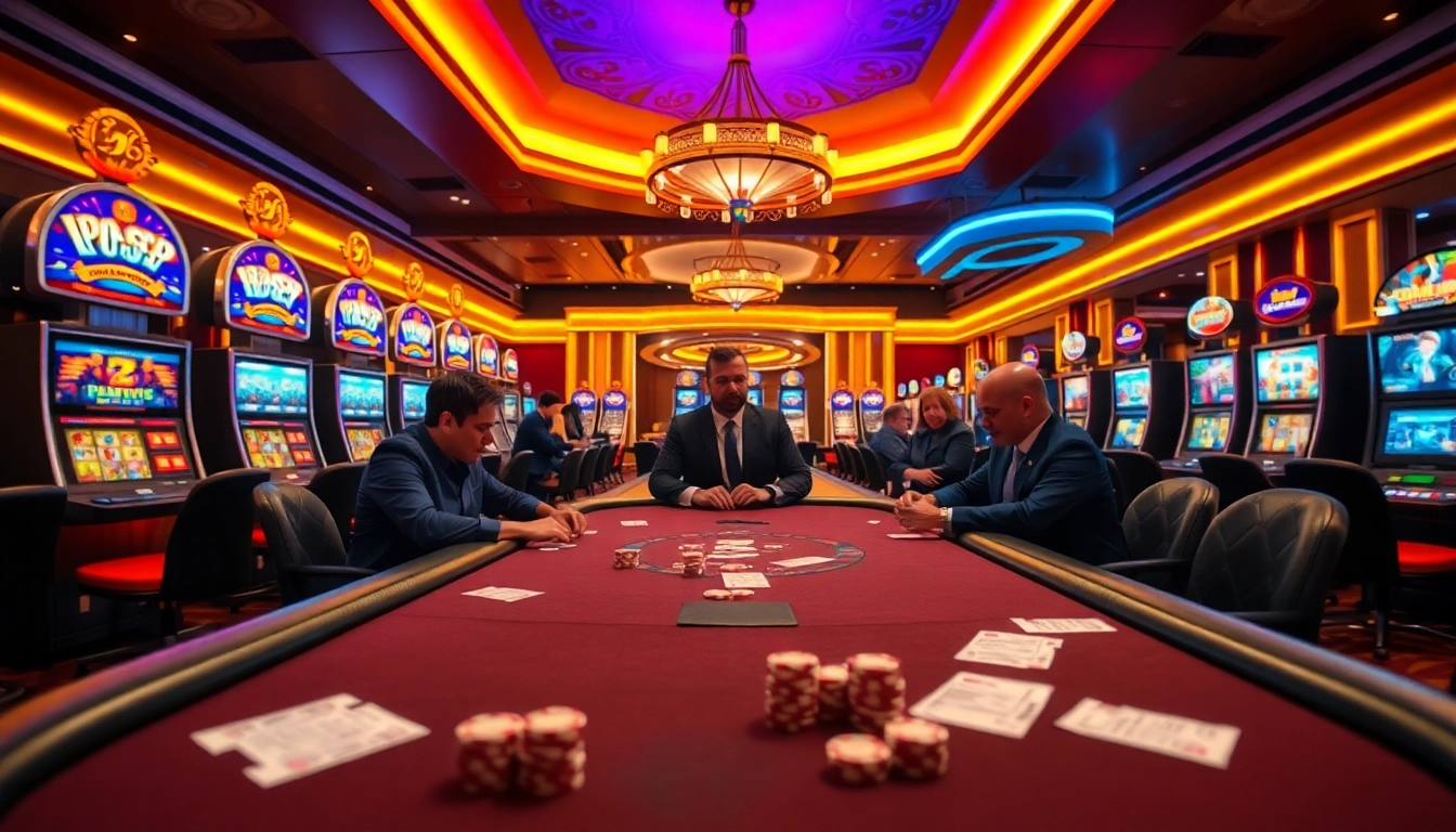 Engaging gambling scene at B52 Victory Museum, showcasing high-stakes poker action and vibrant casino ambiance.