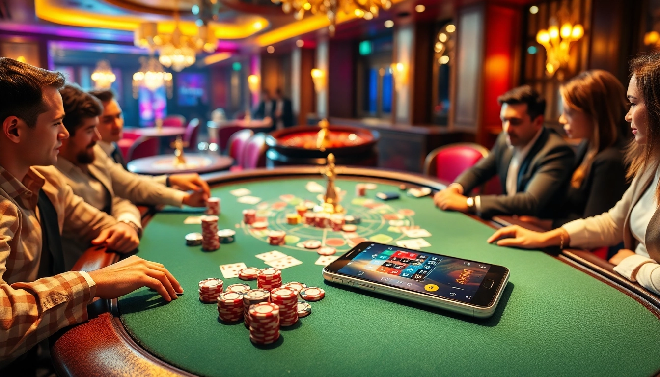 Engaging players at a luxurious casino table showcasing the innovative okwin app for thrilling gaming.