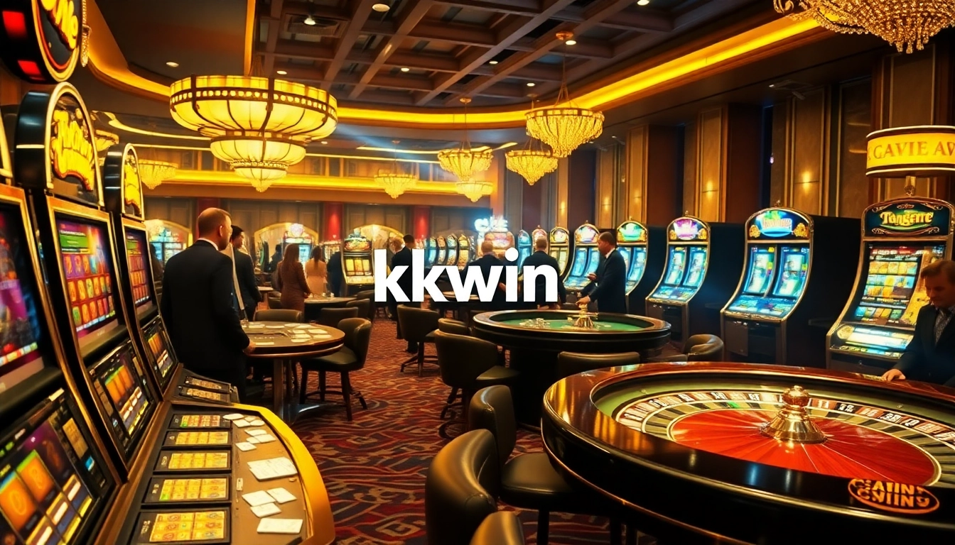 Excited gamblers enjoying a thrilling game at kkwin's luxurious casino environment.