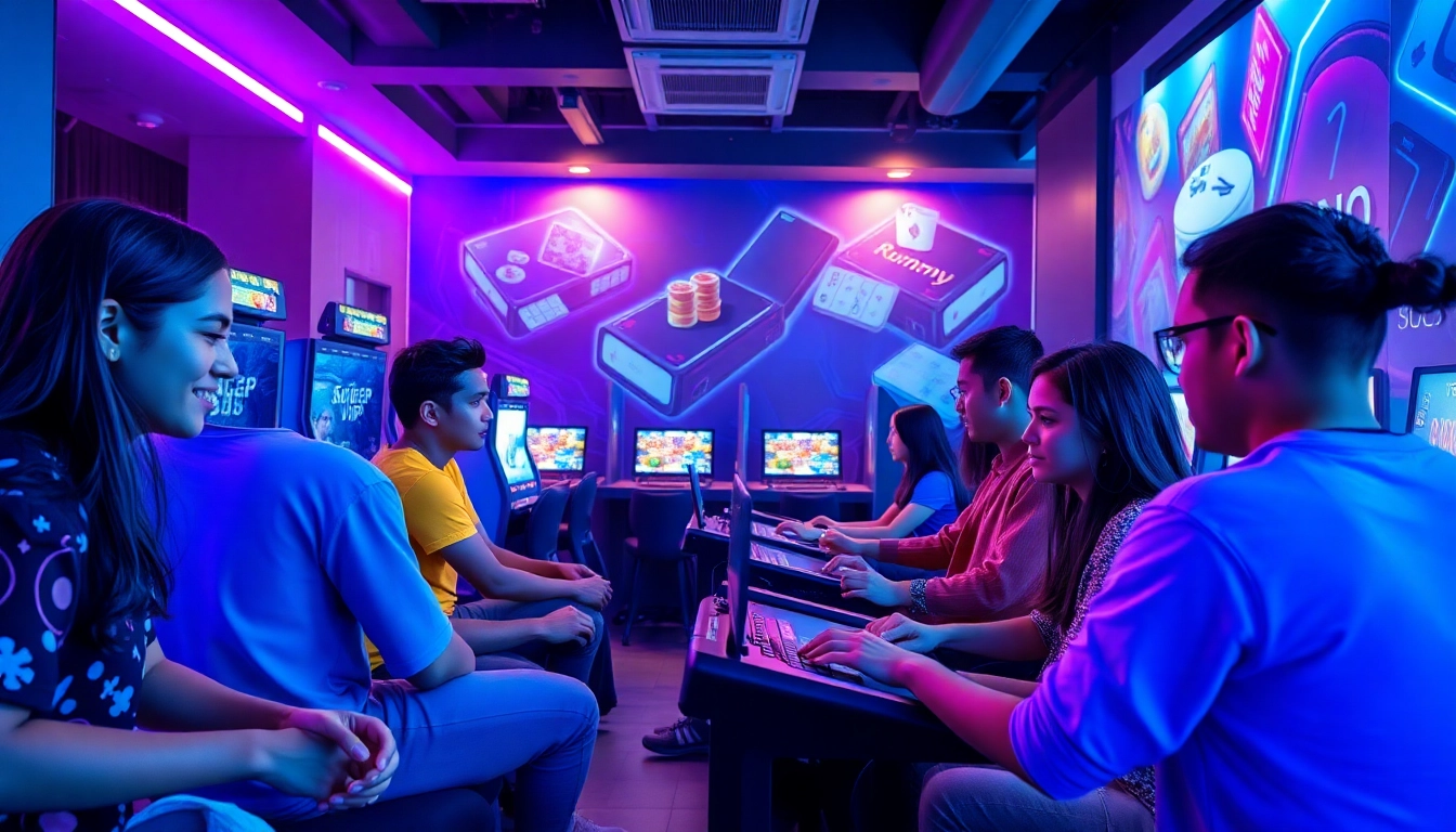 Exciting scene of Yono VIP gaming lounge with players enjoying poker and rummy games.