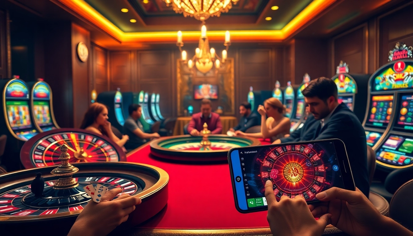 Players enjoying a vibrant casino experience featuring elements of nohu.forsale, with an exciting atmosphere of roulette and poker.