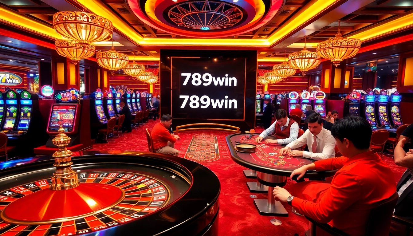 Players enjoying table games and slots at the upscale 789win casino, showcasing excitement and luxury.