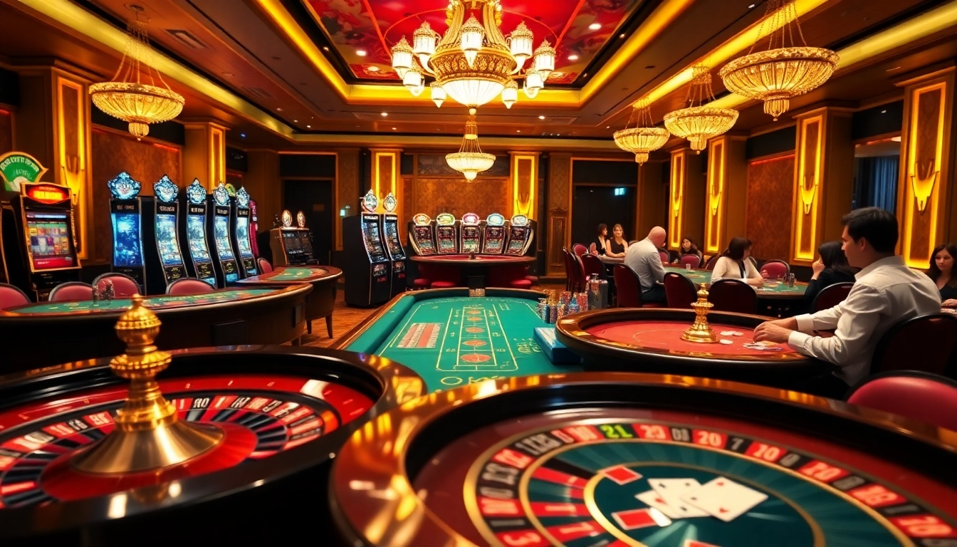 Players enjoying high-stakes games at an upscale casino, showcasing e2betvip experience.
