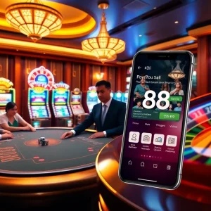 Experience the thrill of online gambling with link 88i, showcasing exciting casino games and vibrant decor.