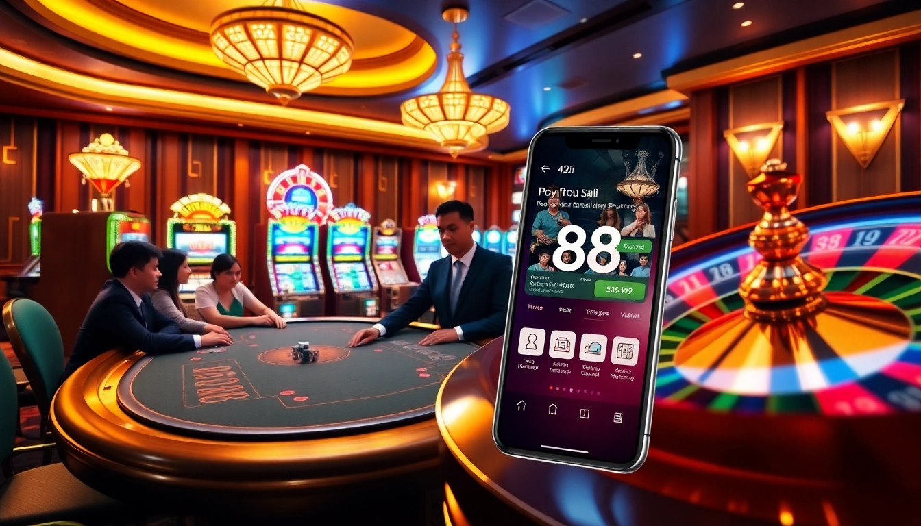 Experience the thrill of online gambling with link 88i, showcasing exciting casino games and vibrant decor.