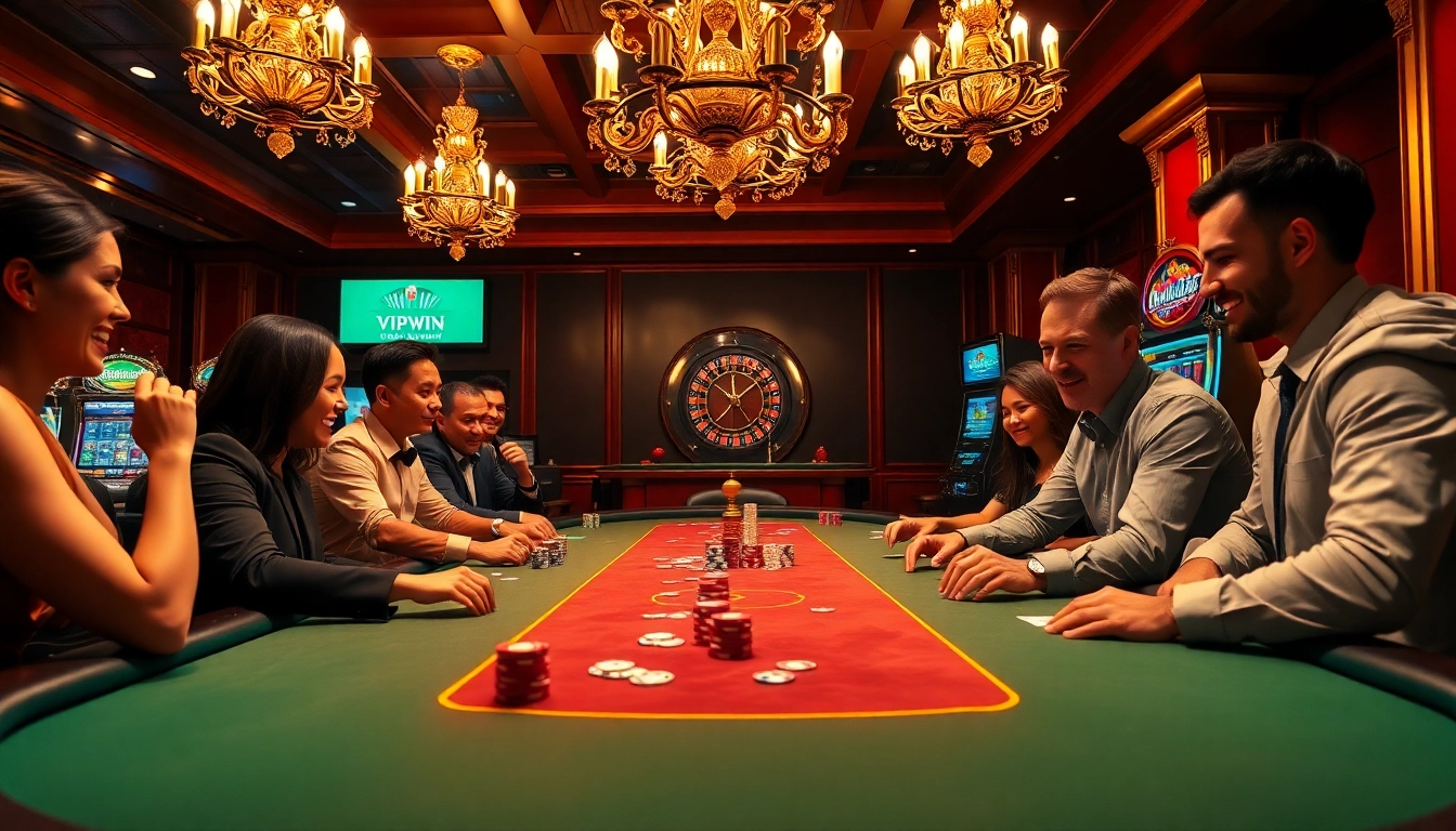 Players strategizing at the poker table, embodying the excitement of gambling at https://vipwin79.net/.