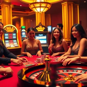 Experience the thrill of winning at MK 8 casino with players celebrating at a vibrant poker table.