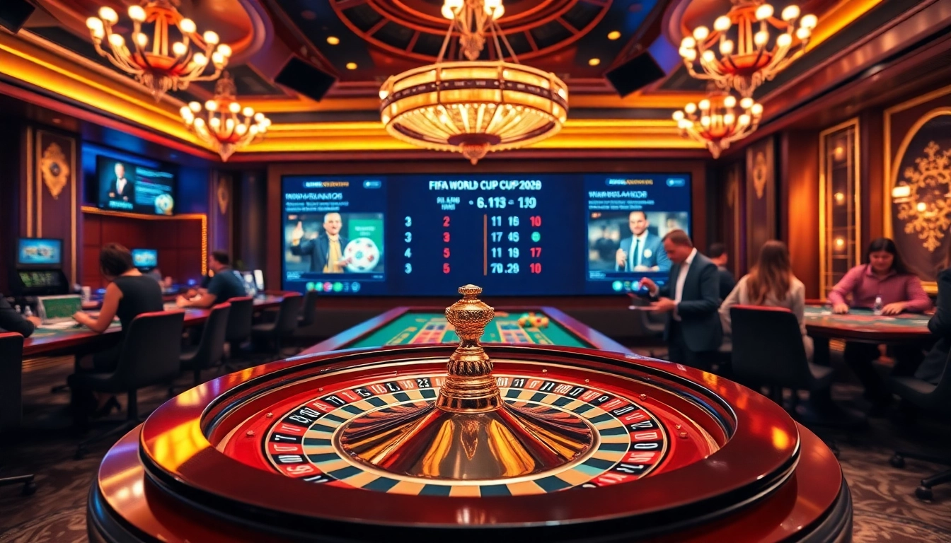 Experience the thrill ofแทงบอลโลก with passionate players at a glamorous casino, placing bets on live matches.