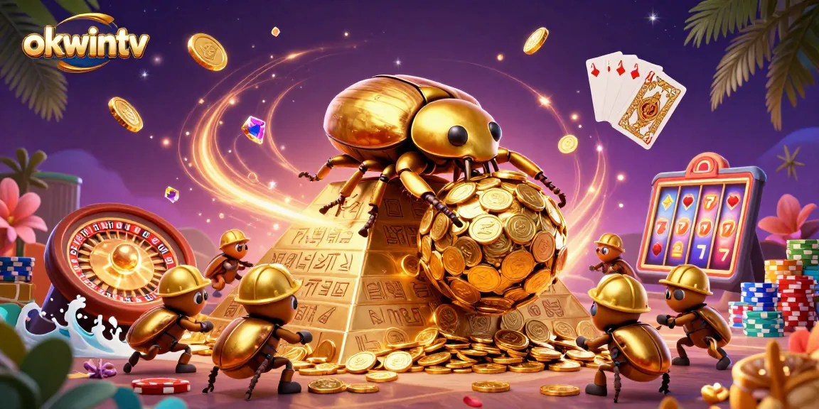 Experience the excitement of okwintv with dynamic scenes of golden coins and illustrated gaming elements.